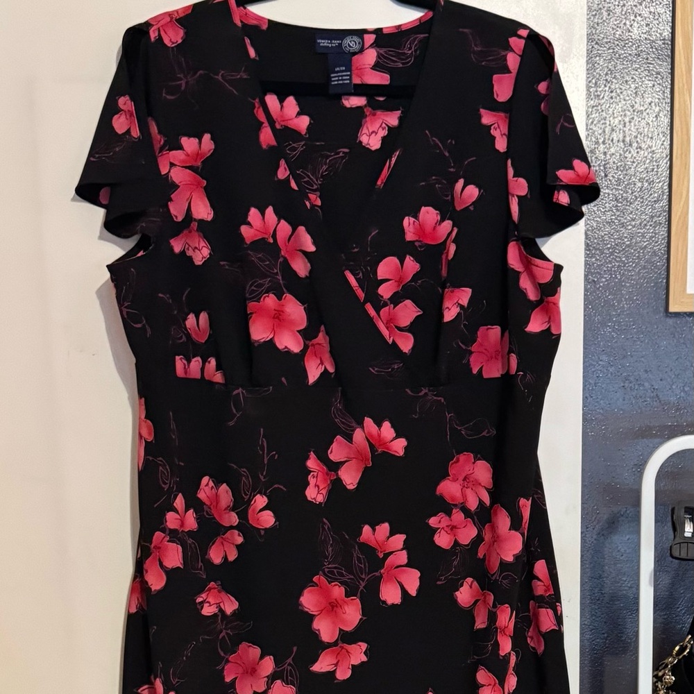 Lane Bryant Black Midi Dress with Pink Floral Print
